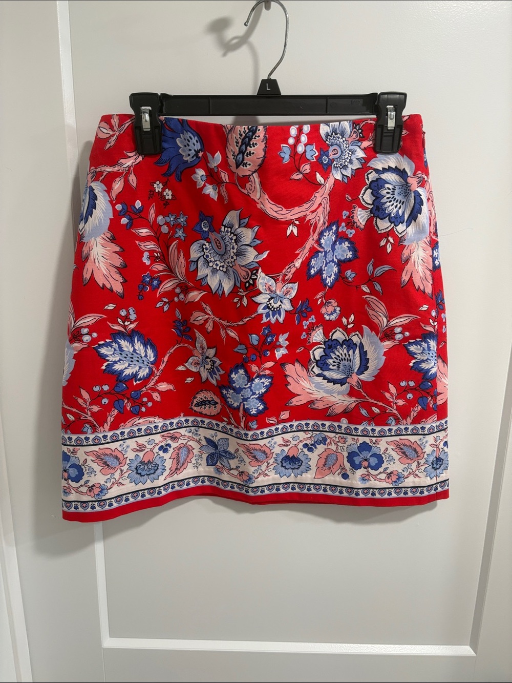 Talbots Red Floral Border-Print Mini Skirt